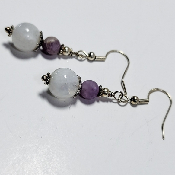 Moonstone & Amethyst Drop Earrings - Picture 2 of 5